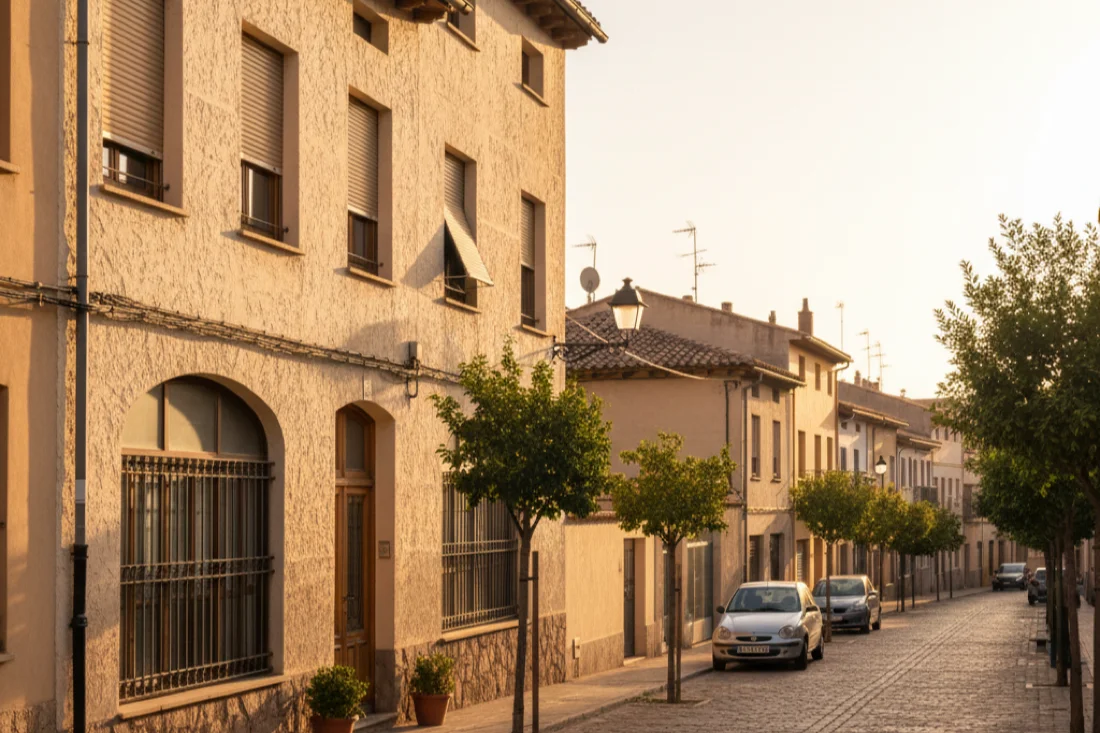 Fachada con persianas en una calle de Montmeló, Vallès Oriental